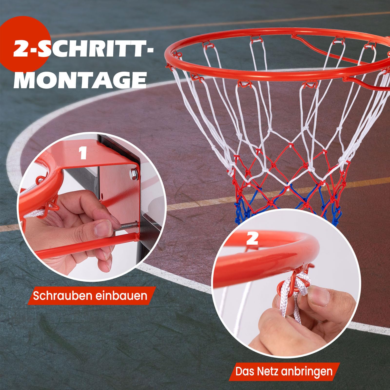 GYMAX Aro de Baloncesto de 45 cm / 37 cm, A Montado en la Puerta de la Pared, Aro de Baloncesto de Repuesto para Todo Clima con Red, Aro de Baloncesto Colgante para Interiores y Exteriores