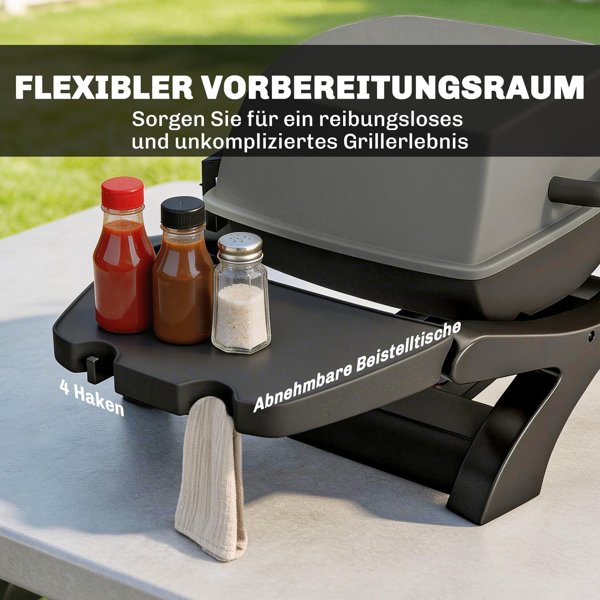 Outsunny Barbecue a gas da 3,3 KW portatile da tavolo con 1 bruciatore, pieghevole, tavoli laterali in ghisa, griglia estraibile, vassoio raccogli grasso, termometro, griglia a gas da tavolo, barbecue