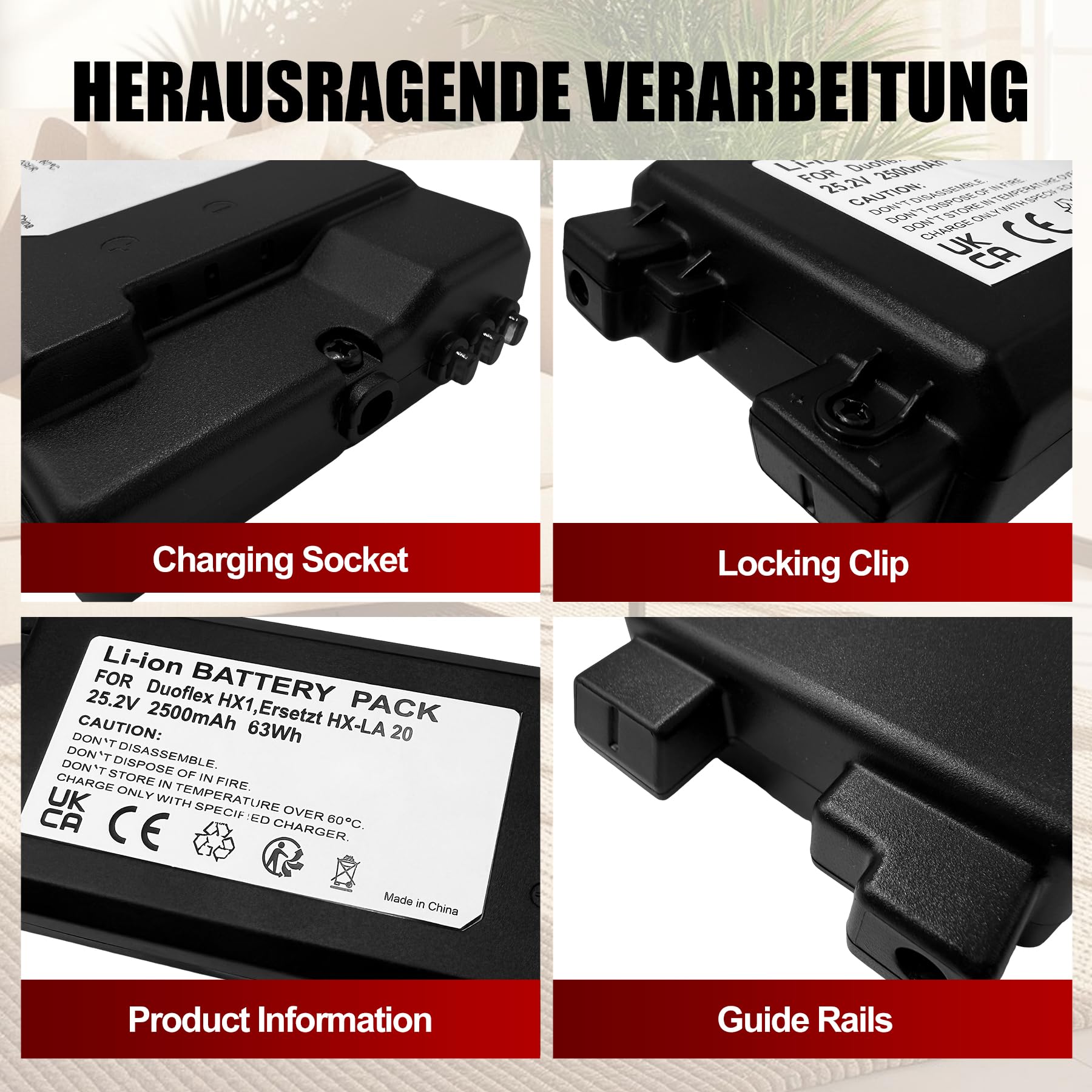 Batterie de rechange compatible avec aspirateur Miele Duoflex HX1 Basic, 25,2 V, 2500 mAh, 63 Wh, batterie lithium-ion de rechange pour modèle HX-LA 20 (pas pour HX-LA 21)