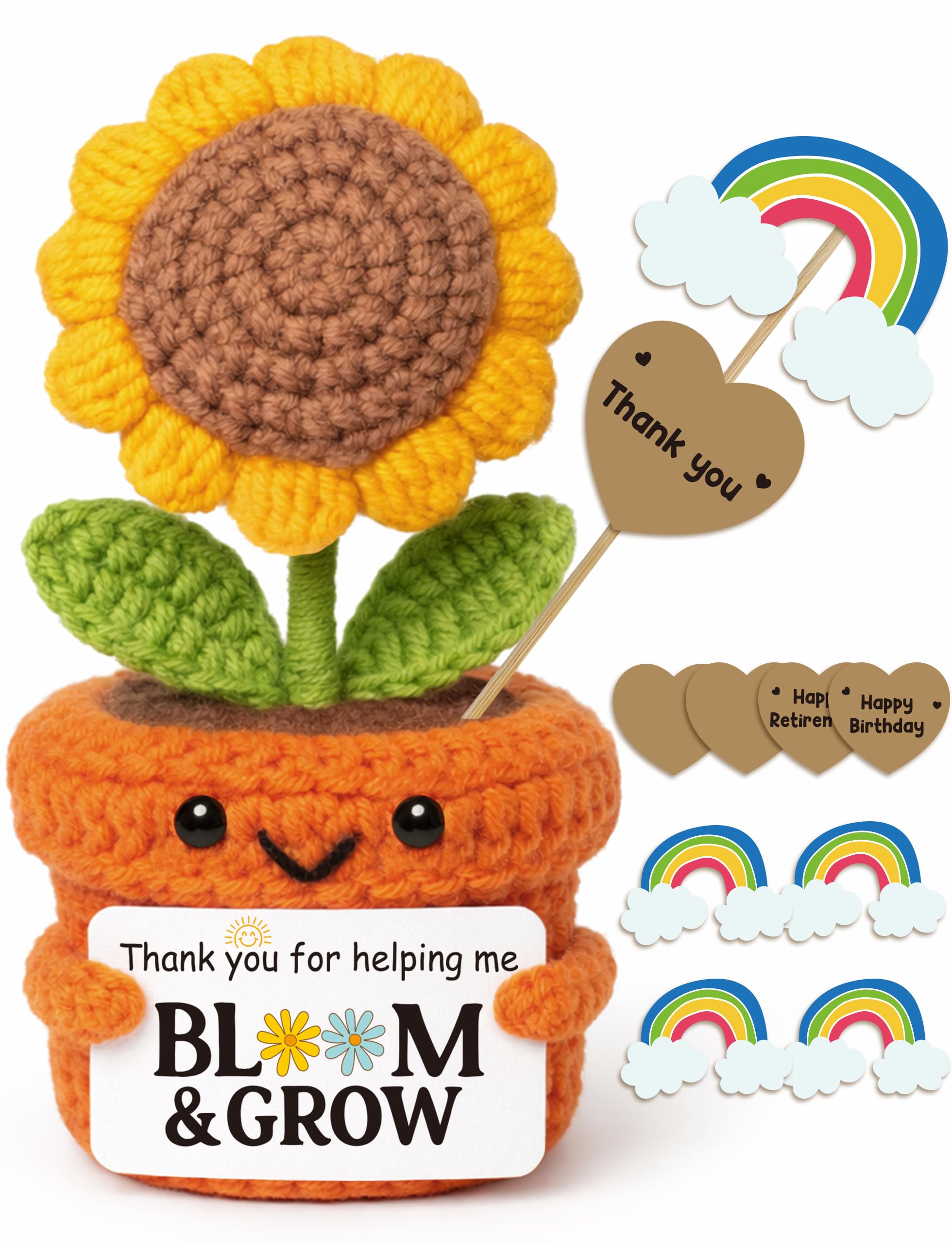Photo 1 of Christmas Stocking Stuffer Crochet Sunflower Appreciation Gift-Thank You for Helping Me Bloom & Grow-Knitted flowers Plush for Teacher, Principal, Mentor, Counselor, Farewell, Retirement, Thanksgiving