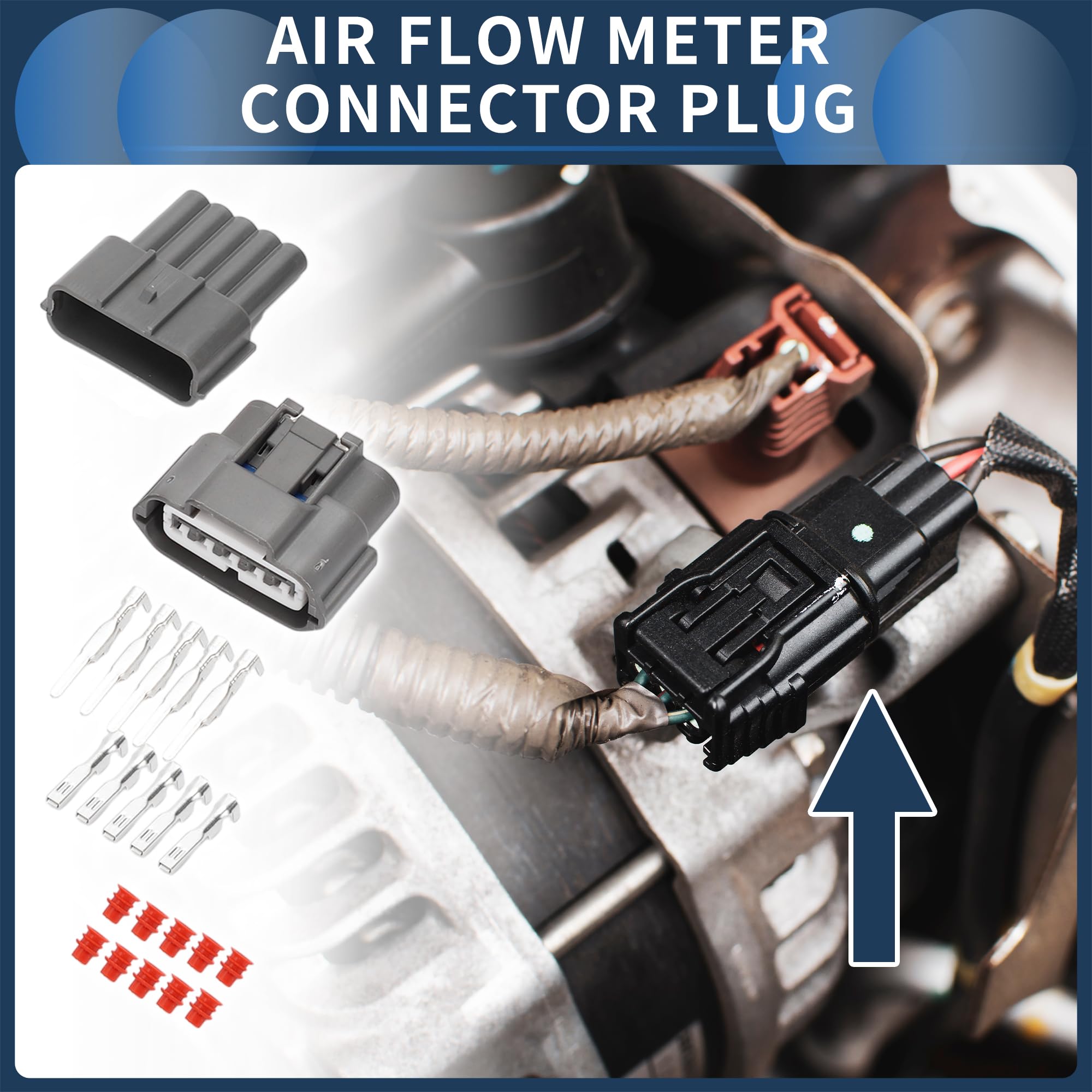 INFINAUTO 5 Pin Air Flow Meter Connector Plug, 2mm Series Male Female Wire Terminal Connector for Nissan Plastic Copper Gray 1 Set - Image 2