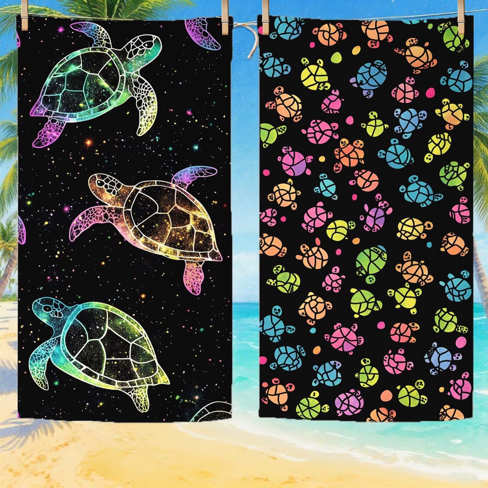 Telo Mare Microfibra, Telo Mare Grande 200 x 100 cm Set da 2, Antisabbia Asciugatura Rapida Assorbente Salvietta da Spiaggia Asciugamano per Palestra Piscina Viaggi Sport Picnic, Regali Donna Q-672