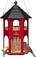 Kingsyard Squirrel-Proof Metal Bird Feeder - 4 lbs Capacity, Easy Clean Refill, Circular Perch, Weatherproof Red Hanging Outdoor