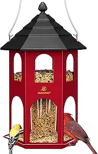 Kingsyard Metal Bird Feeder for Outdoor Hanging, Wild Bird Feeders with Circular Perch, Easy to Clean & Refill, 4 lbs Large Seed Capacity, Red asin的图片