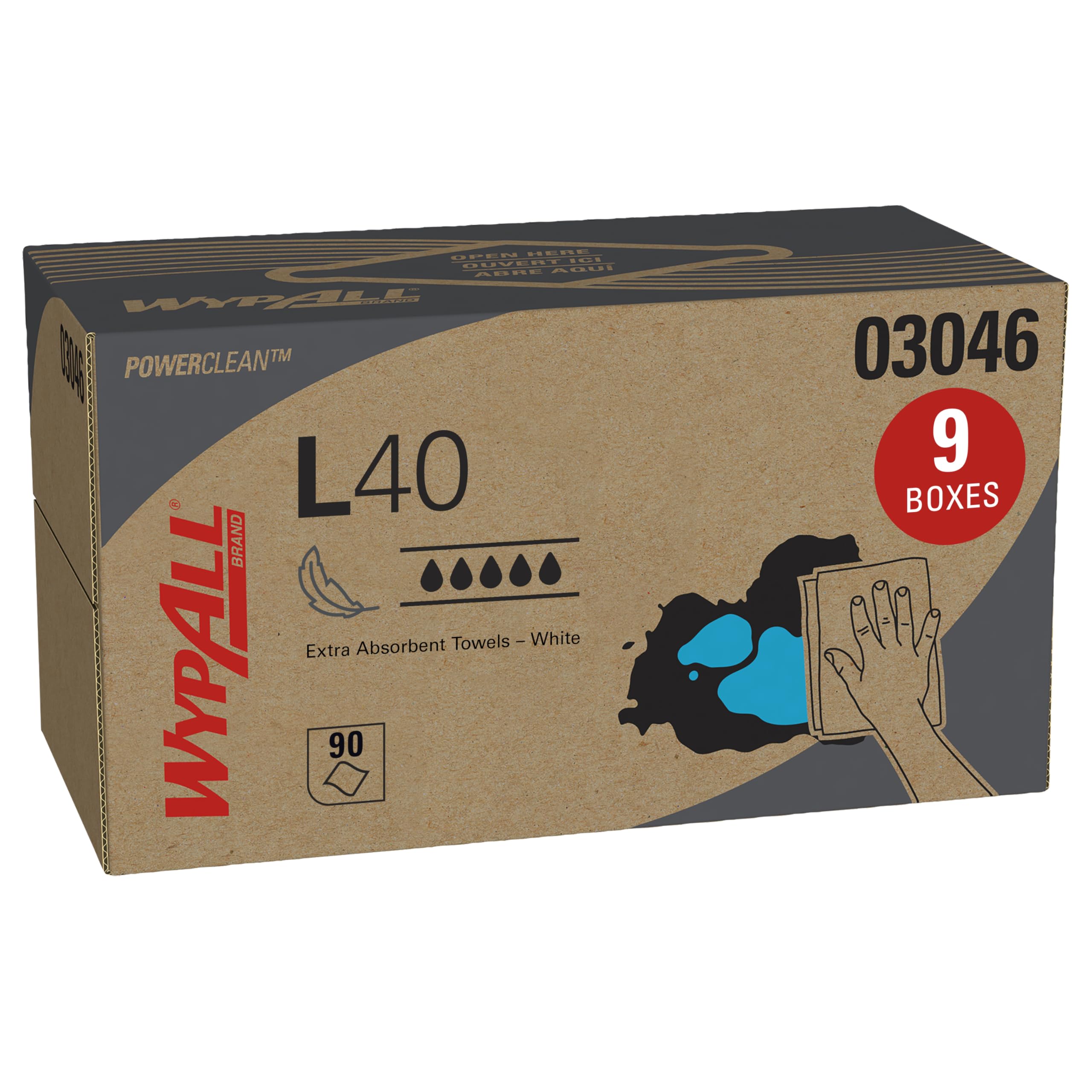 WypAll PowerClean L40 Cloths Extra Absorbent Wipes (03046), Pop-Up