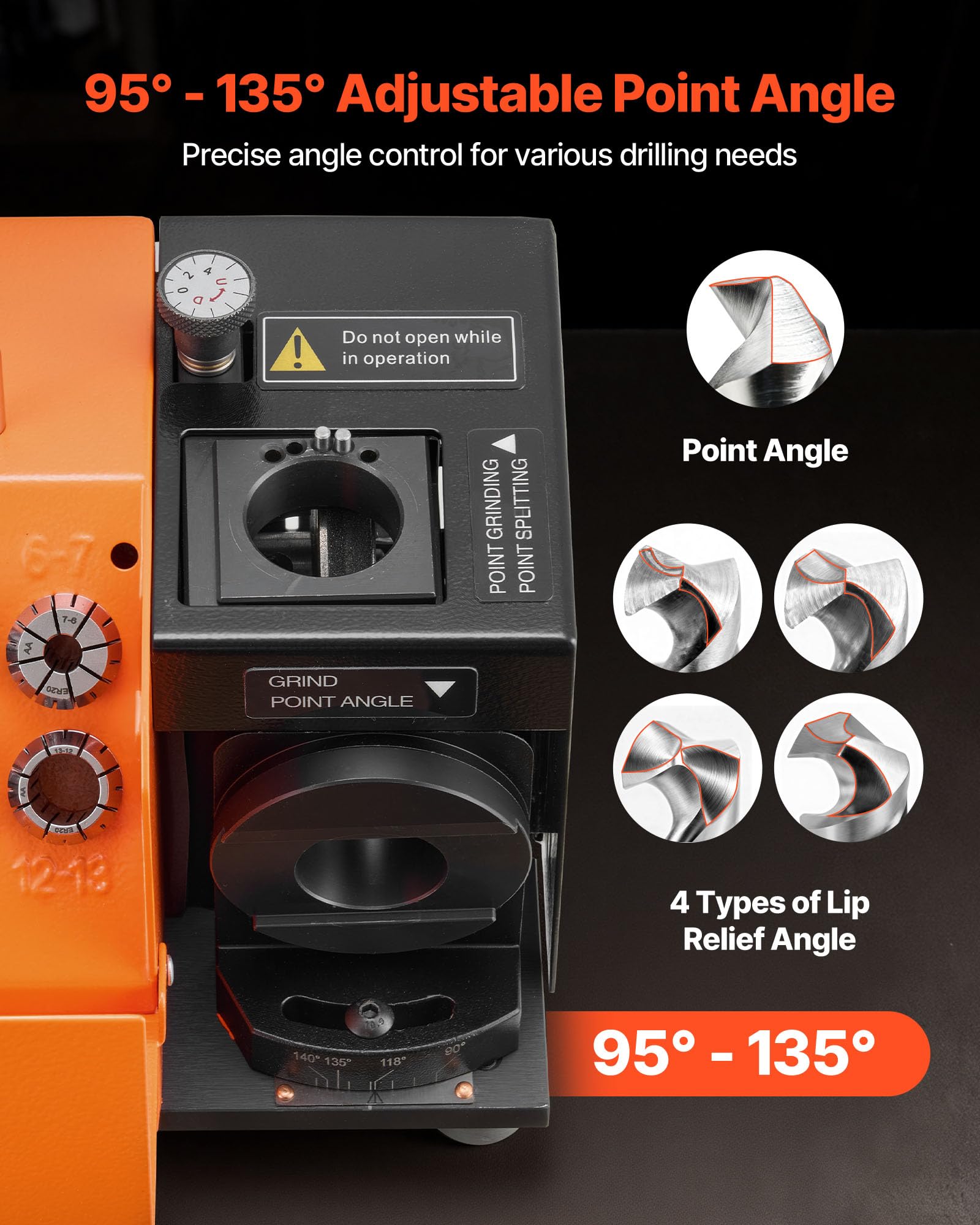 VEVOR Smerigliatrice Affilatrice per Punte da Trapano MR-13D, da 3–15 mm con Angolo di Smusso Regolabile, Labbro di Taglio Anteriore e Angolo di Punta di 95°-135°, con 13 Pinze, Mole CBN e SDC