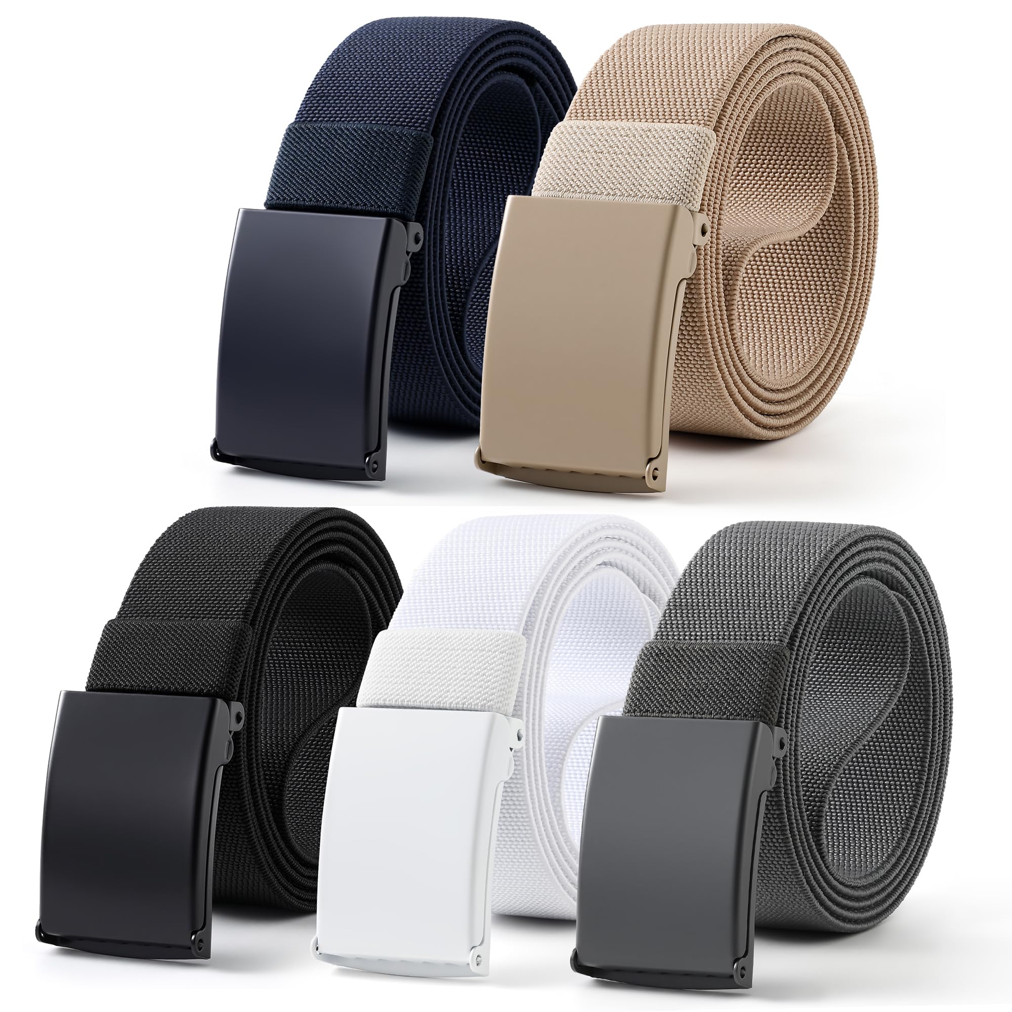 Mile High Life Stretch Canvas Belt for Men, Golf Casual Elastic Web Belt, Top Military Buckle, Adjustable Cut to Fit
