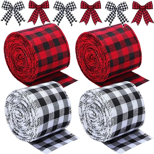 Boao 2 rollos de cinta de Navidad a cuadros de búfalo para envolver Navidad, borde con alambre, cinta de arpillera a cuadros a cuadros de Navidad a disponible en Yaxa El Salvador