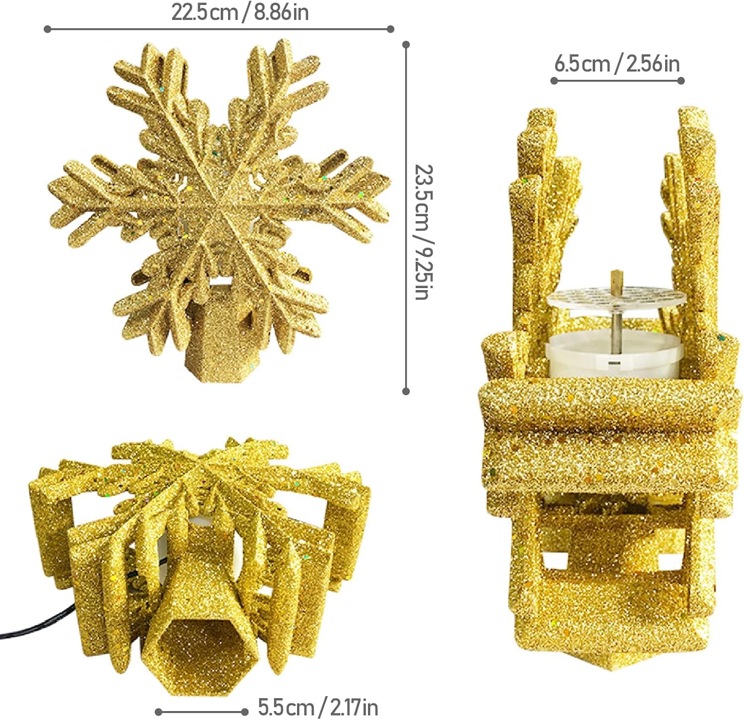 Árbol de Navidad Topper Estrella iluminada árbol T Adornos for árboles de Navidad Golden Star con proyector LED Giratorio de Copo de Nieve