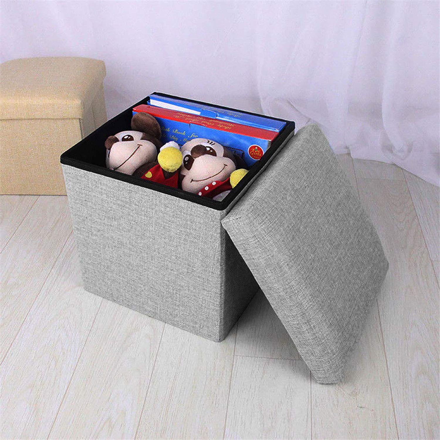 Ottomana Con Contenitore Rosa - Pouf Pieghevole, Sgabello E Scatola Portaoggetti