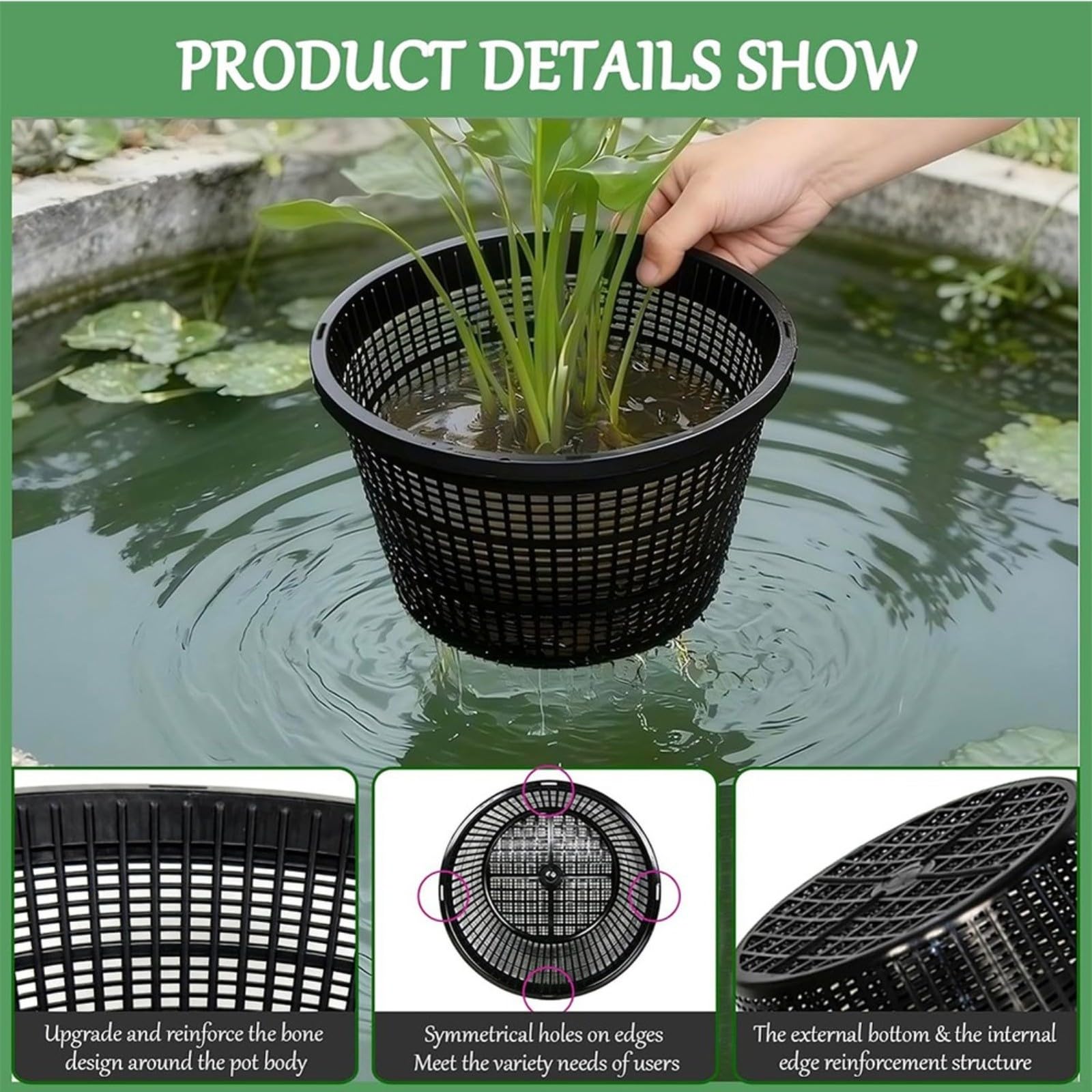 Contenitore per piante acquatiche per il controllo delle radici dello stagno, 21,6 cm, rotondo, a rete, nero (5 pezzi)