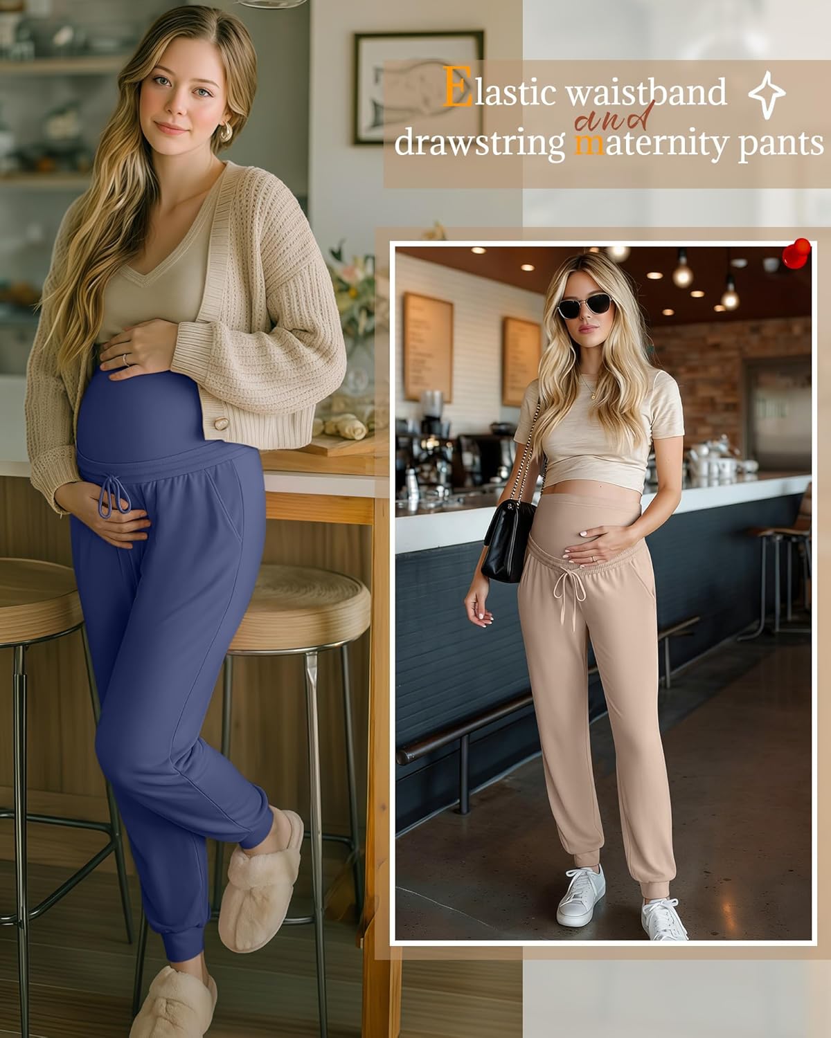 3 Pack Women's Maternity Pants Over Belly Pregnancy Lounge Pants Loose Drawstring Maternity Joggers with Pockets - Image 4