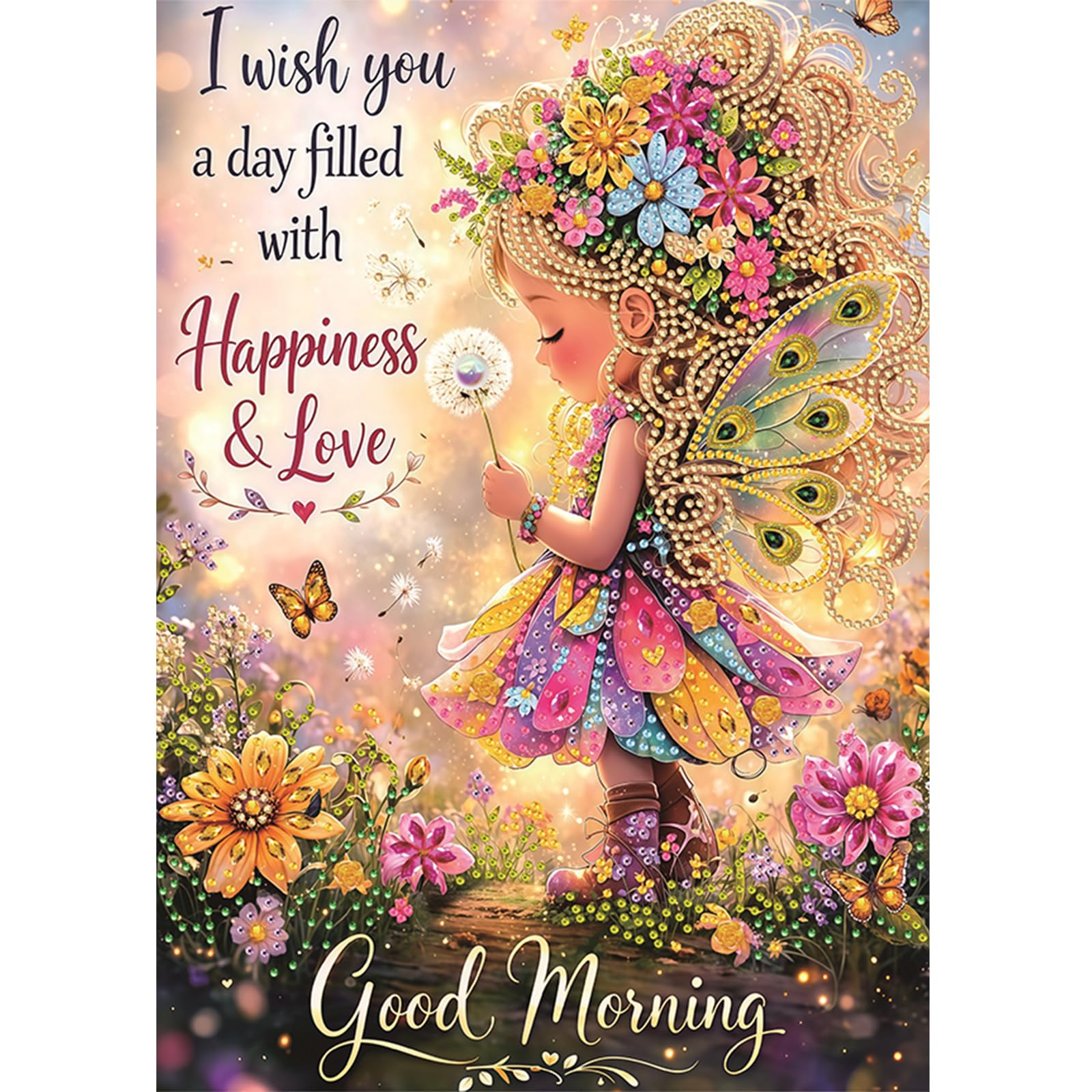 POETRYDRAW Flower Fairy Blessing Art Special Shaped 5D DIY Partial Drill Diamond Art Painting Kits for Adults Beginners Home Decor Diamond Art Paintings Diamonds Paintings Gem Art 13.78x17.72inch