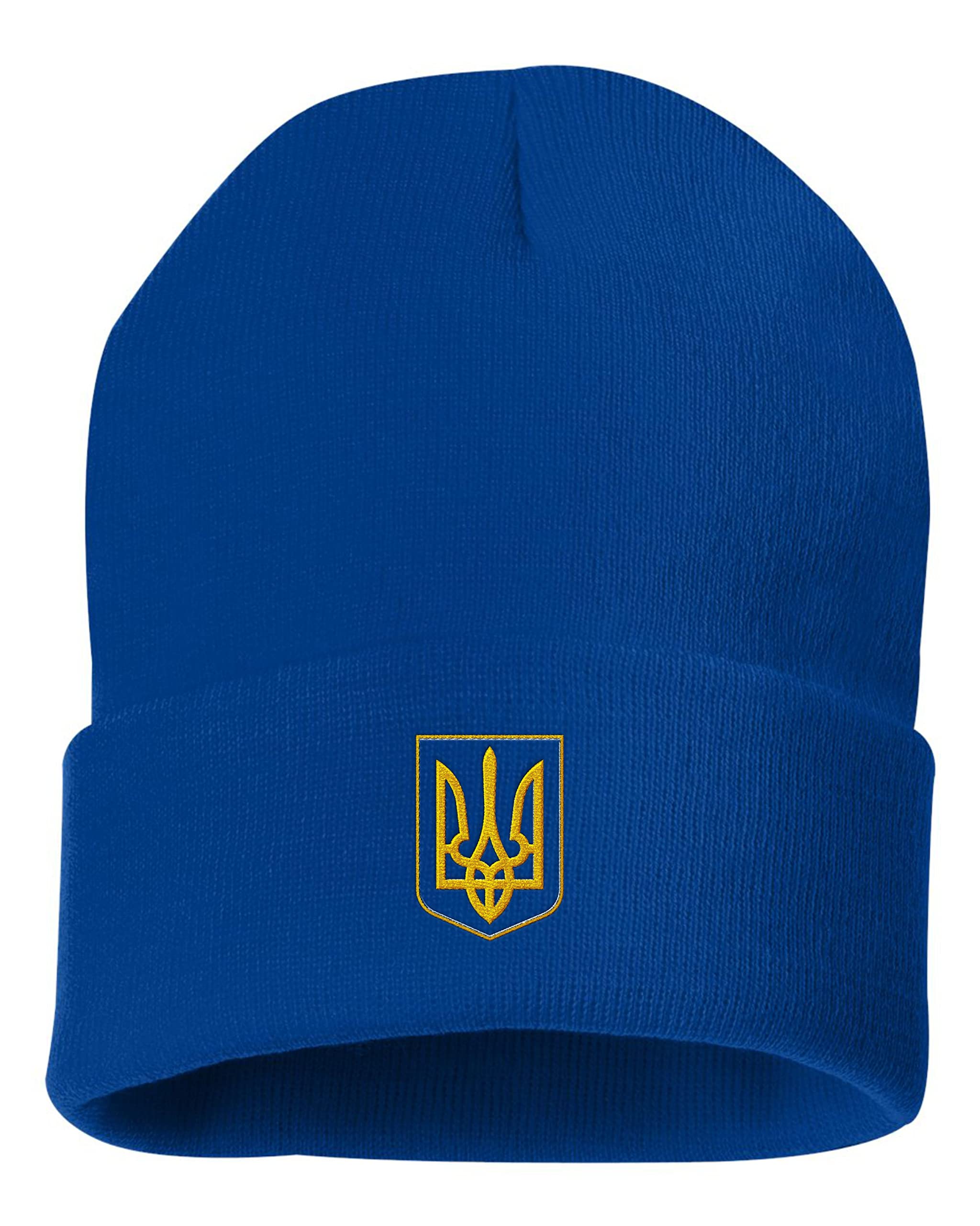 One Size Royal Cuffed Ukraine Coat of Arms | Embroidery, Ukrainian Pride Embroidered Cuffed Knit Beanie Cap