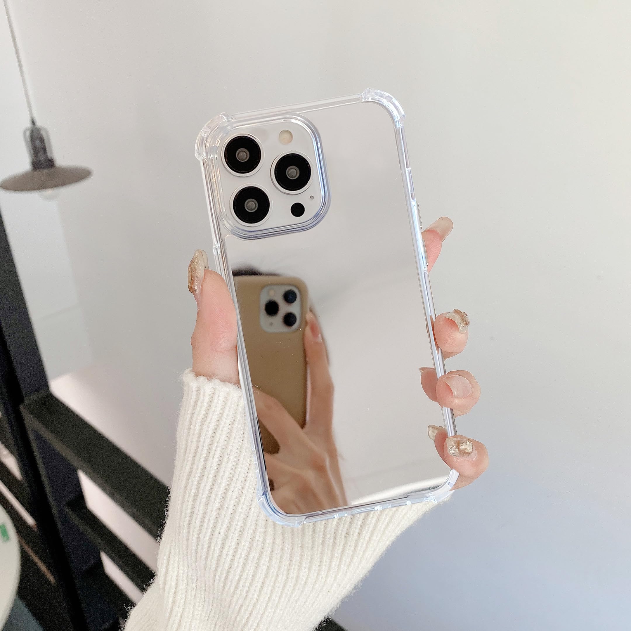KEXAAR Designed for iPhone 14 Pro Mirror Case [Four Corner Airbag Shockproof] Hard Back Soft Bumper Protective Cover for Girls Woman Makeup Touch up