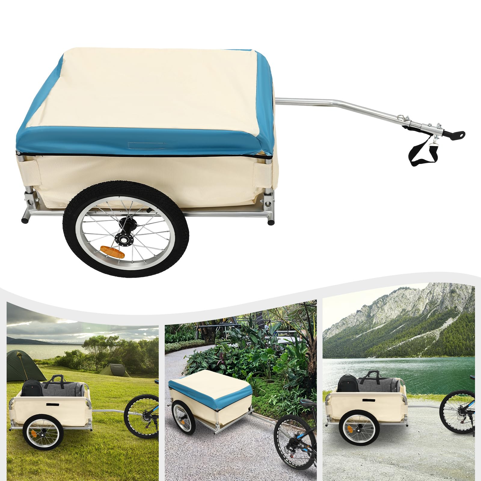 Fahrradanhänger,50 kg Lastenanhänger, Lastenanhänger mit Kupplung, Deichsel, Transportanhänger mit Schutzplane, für Einkäufe, Urlaub, Radtouren