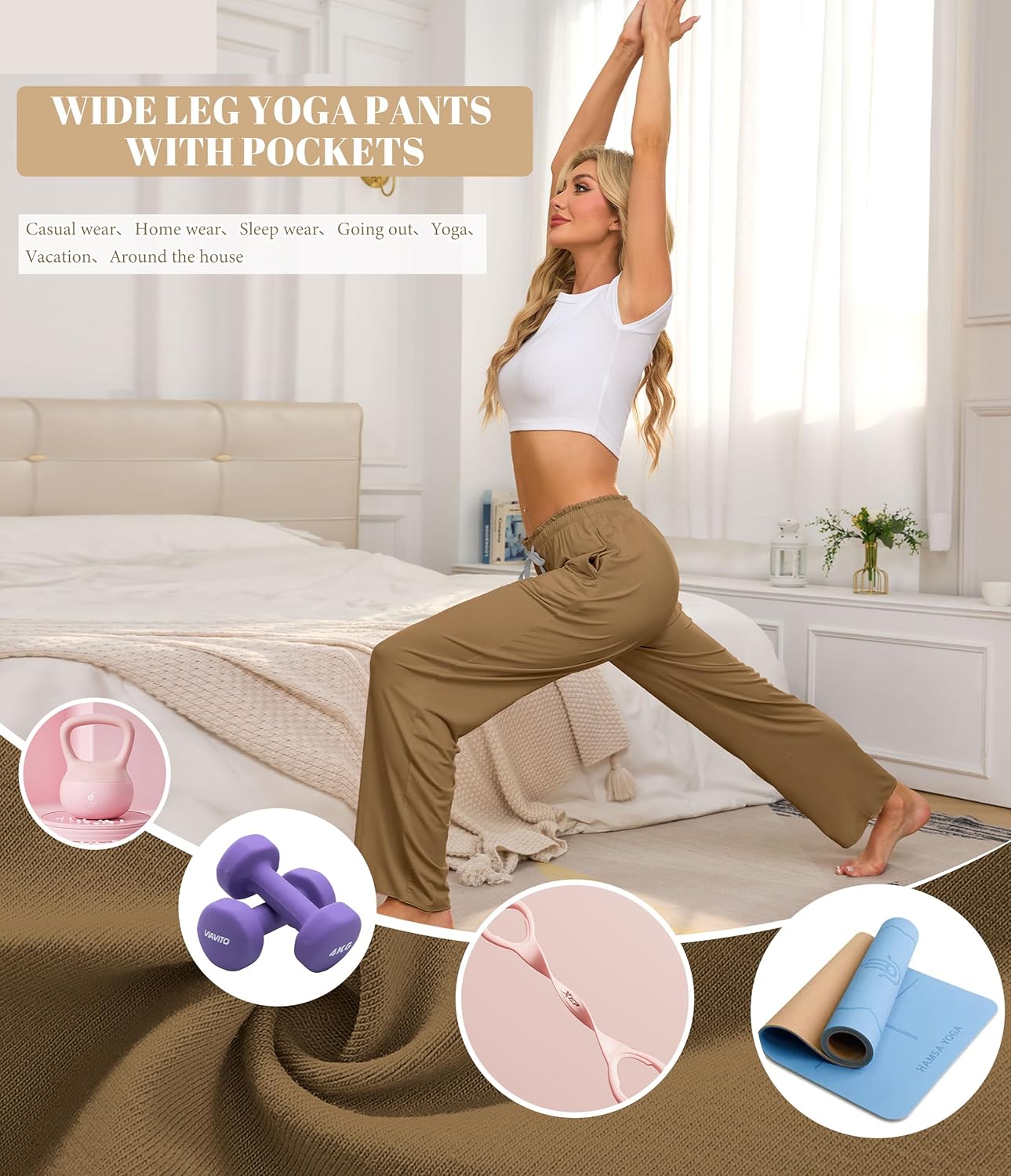 ANLIQI Women Pajama Pants Bamboo Rayon Comfy Lounge Pants Drawstring Pj Bottoms Loose Wide Leg Yoga Sweatpants with Pockets - Image 5