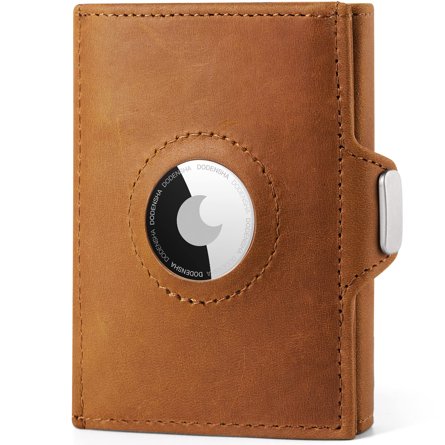 DODENSHA Airtag Mini Geldbörse mit Münzfach und RFID-Schutz I Portmonee mit Knöpfen für Herren I Slim Wallet I Karten Portemonnaie Klein | Kreditkartenetui für Herren | Crazy-Horse Braun