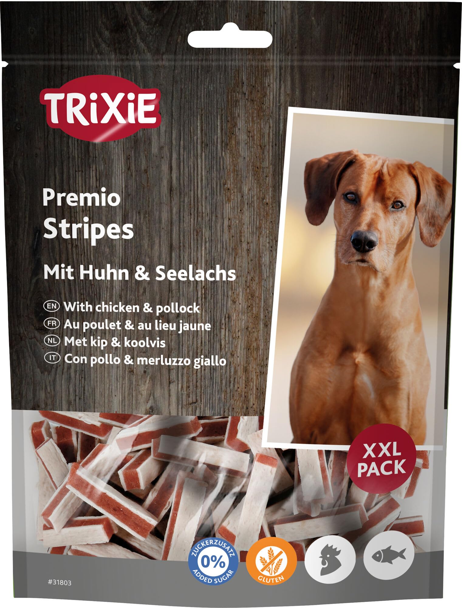 TRIXIE PREMIO Stripes, kurczak i łososia Seelachs TRIXIE PREMIO Stripes, kurczak i łososia 300 g