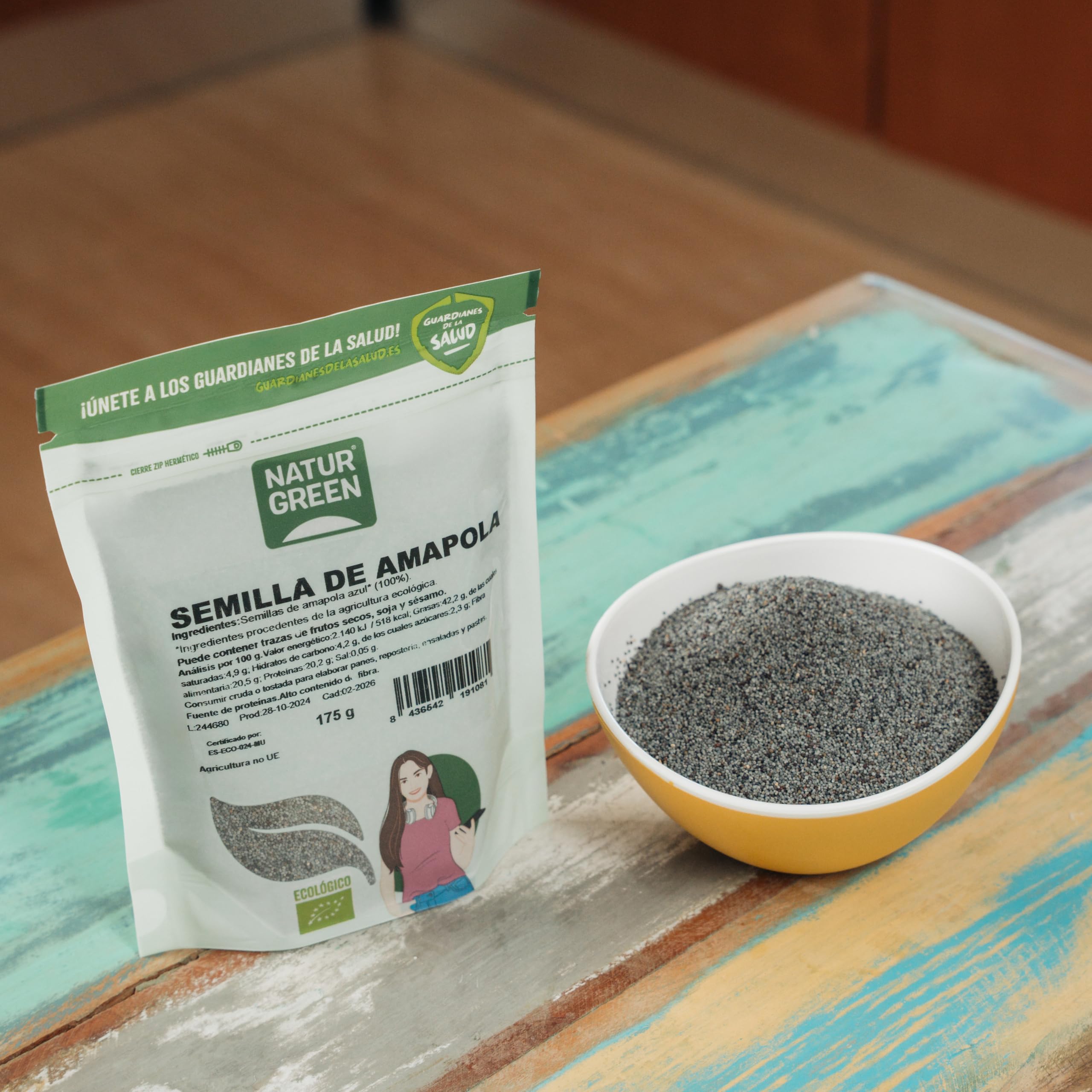 NaturGreen - Semillas de Amapola, Amapola Azul, Semilla Natural, Omega-3 y Omega-6, Vitaminas B, E y C, 100% Ecológico - 175g