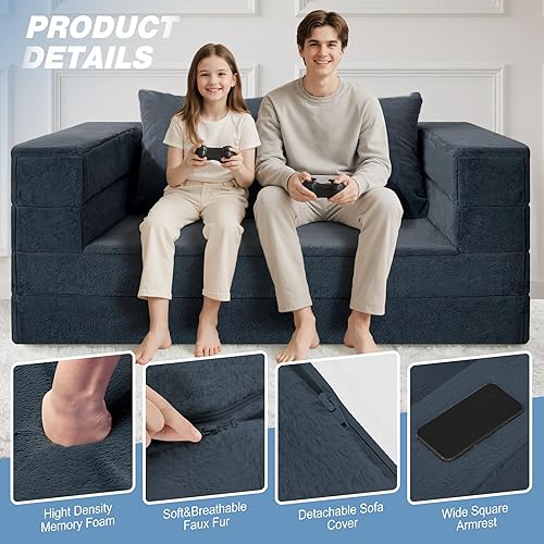 Miniatura 206 de Cama humana gigante para perro, cama 3 en 1 para perro de tamaño humano con funda de piel sintética lavable, cama grande plegable para mascotas con