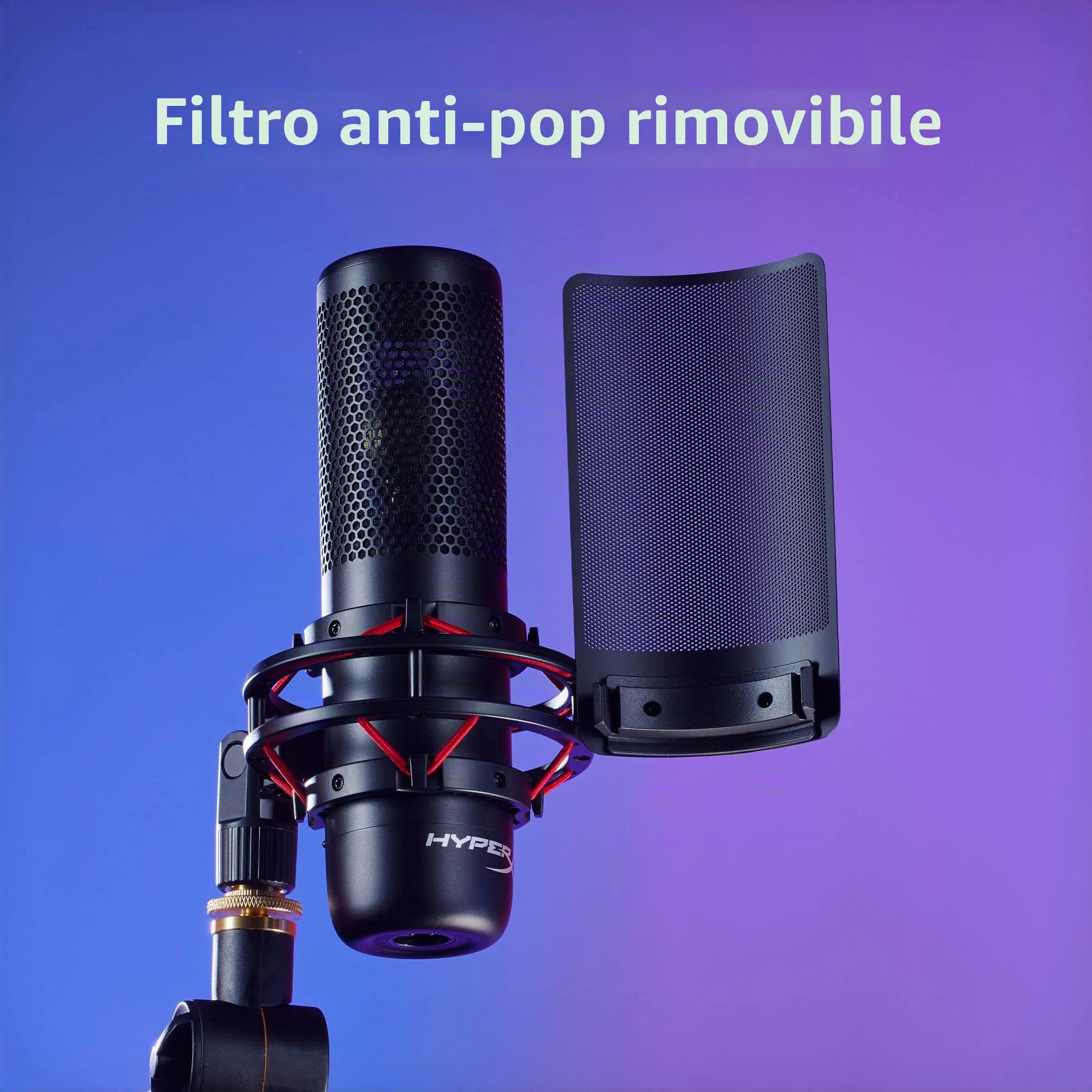 HyperX ProCast, Microfono XLR da Gaming, USB a condensatore, Anti-Vibrazione, FiltroPop, Illuminazione RGB, Tap-To-Mute, Streaming, Discord, Twitch, Discord, Youtube, per PC, PS5, PS4, Mac, Bianco