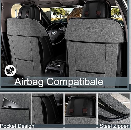 Miniatura 2 de INCH EMPIRE Cloth Car Seat Cover Synthetic Linen Fabric Water Washable Breathable Sweat Proof Cushion Front and Rear Full Set Universal Fit for