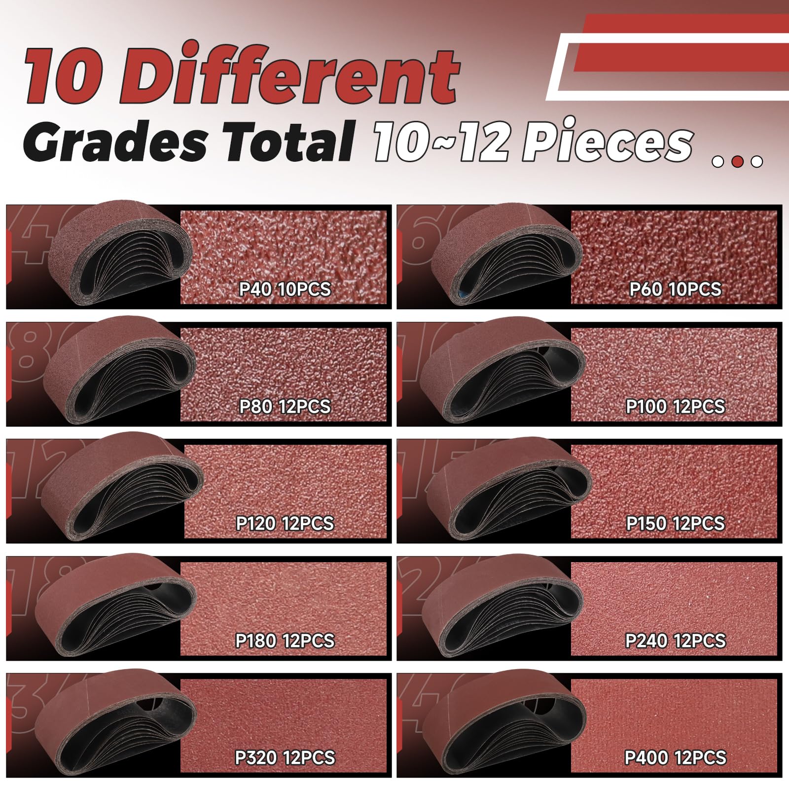Bande Abrasive 75x533 mm 40 Grain 10 Pièces