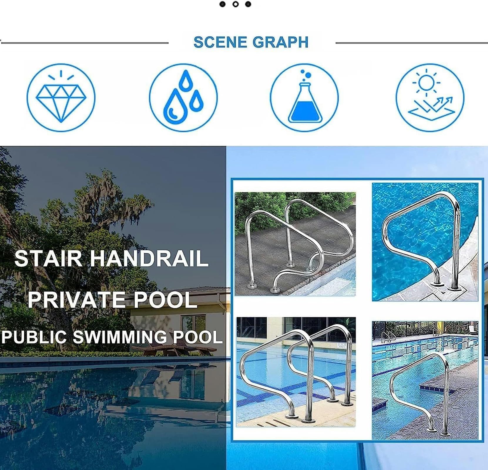 Pasamanos de seguridad para piscina, barandillas de piscina para piscina enterrada, pasamanos de piscina para interiores y exteriores