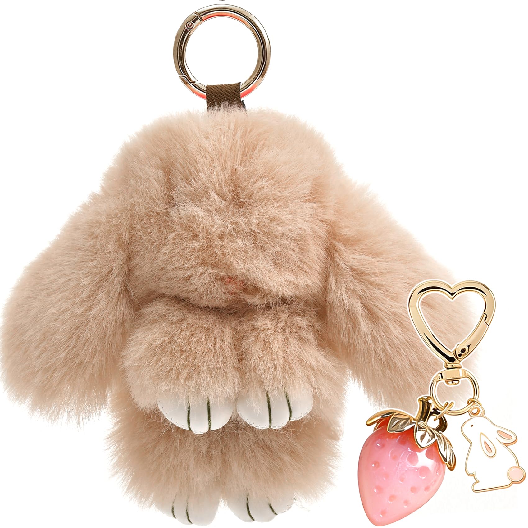 Plush Keychain Bunny Cute Rabbit Fur Keychains Stuffed Key Chain Strawberry Bag Handbag Charms 2PCS