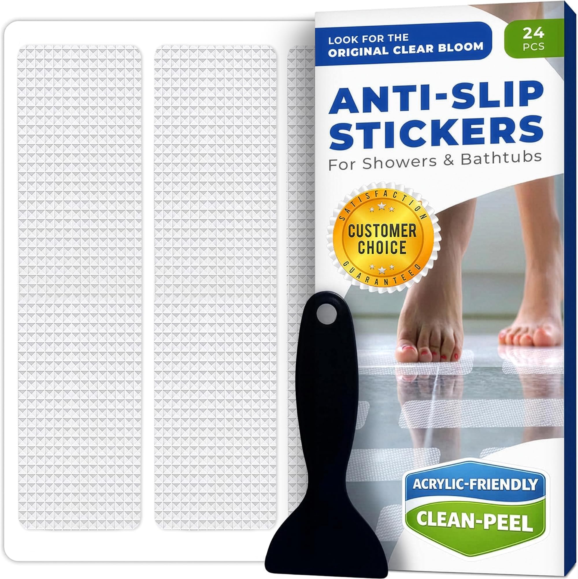 Anti Slip Shower Stickers 24 PCS, Invisible Non-Slip Shower Strips for Adults, Premium Adhesive Bath Tub Stickers (Clear)