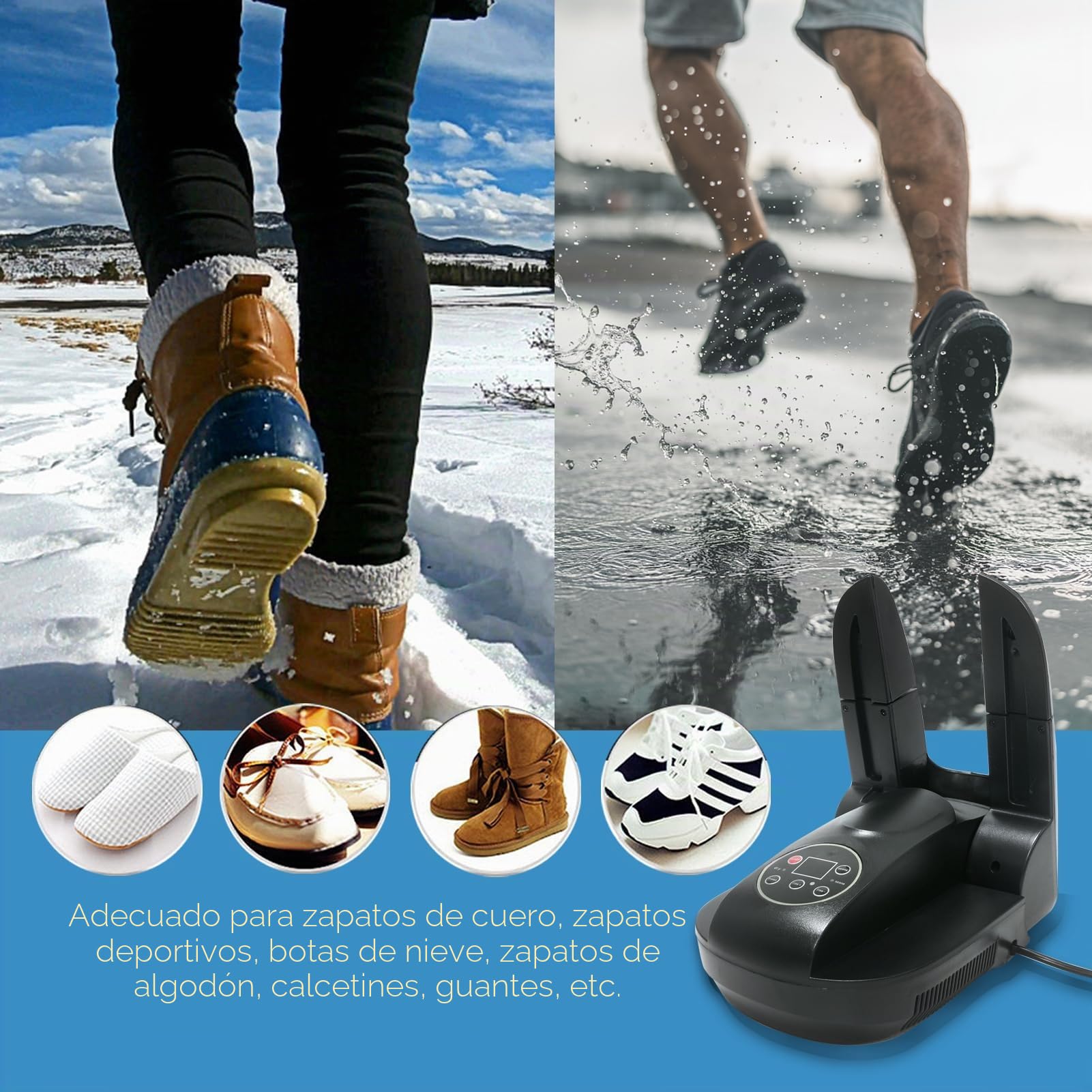 Secador eléctrico de zapatos y desodorante de ozono | Esterilizador secador de zapatos y botas con controles digitales y función de temporizador (modelo G-S6629B) (negro)