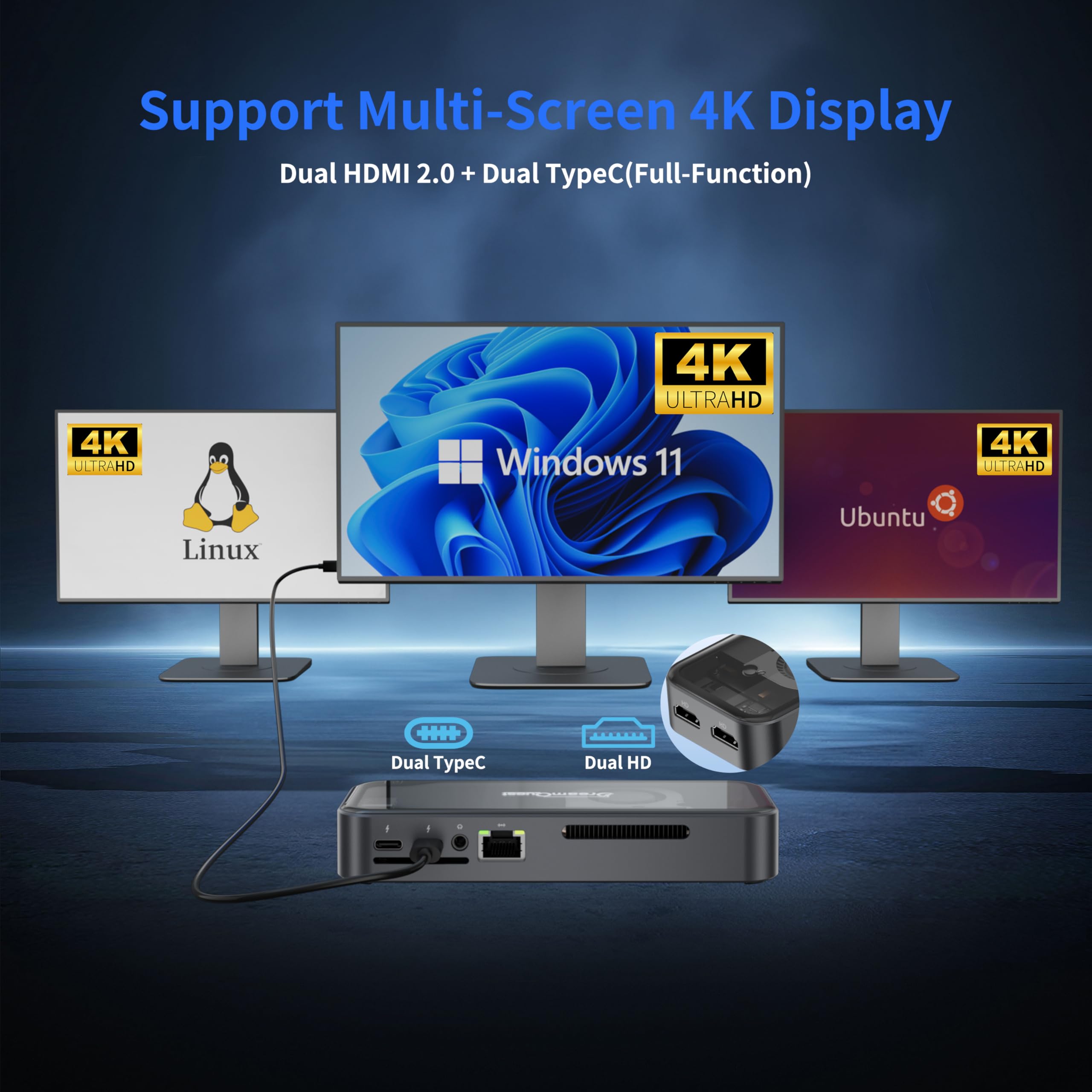 DreamQuest Q5 Mini PC Windows 11 Pro [High-Speed DDR5], Intel 12th N95(Up to 3.4GHz),Mini Desktop Computer 12GB DDR5 RAM 512GB M.2 SSD Supports 2*USB C |2*HDMI 4k@60Hz |4*USB 3.2 |LAN| WiFi 6 | BT5.3