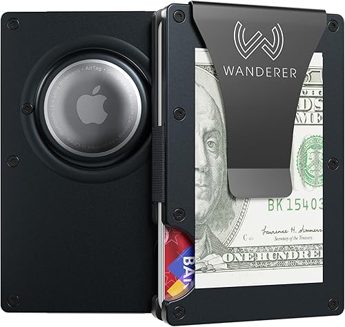 Miniatura 7 de WANDERER WALLET Billetera Airtag Cartera delgada con soporte AirTag y cartera de metal de fibra de carbono duradera con clip para dinero Cartera