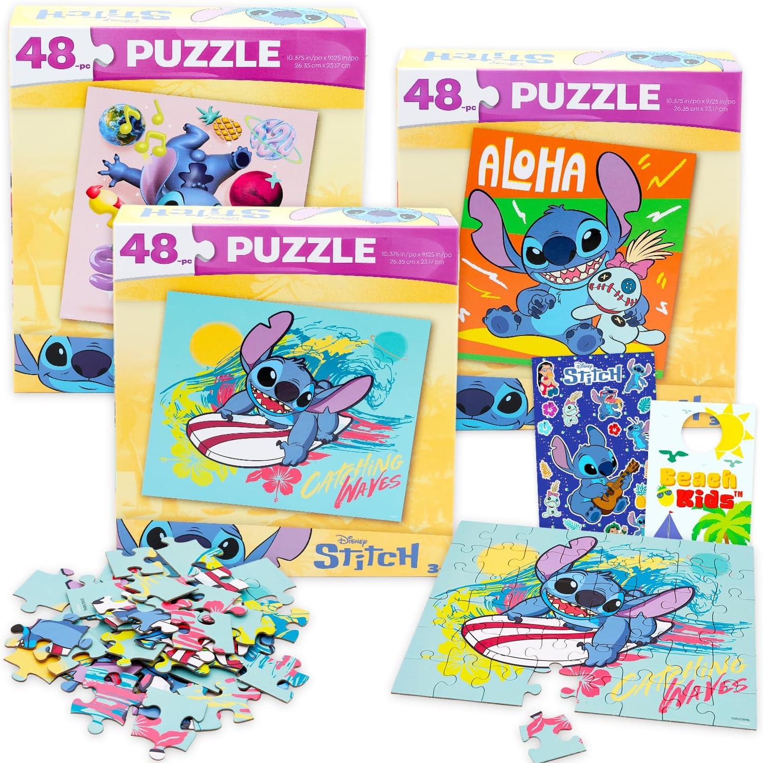Stitch Puzzle Sets for Kids - Bundle with 3 Disney Puzzles 48 Pc Plus Stickers, and More | Disney Lilo and Stitch Jigsaw Puzzle Kids, Girls, Boys