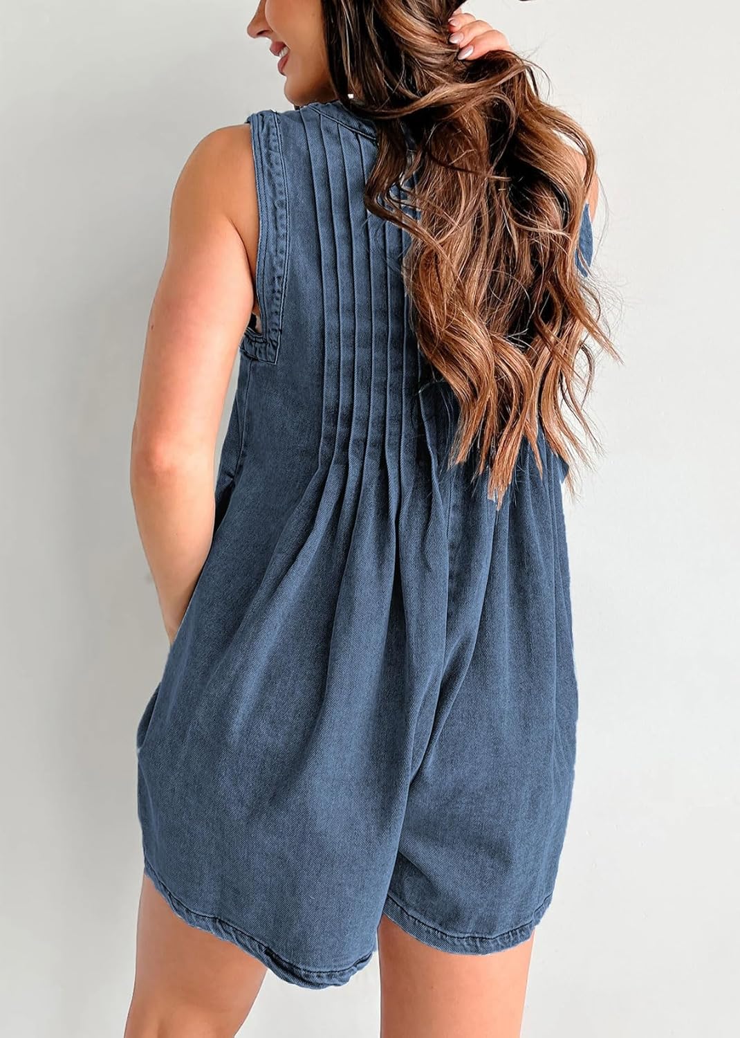 CHARTOU Women Summer Denim Overalls Shorts Romper Jean Jumpsuit Sleeveless Shortalls Flowy Ruffle Romper Pockets - Image 4