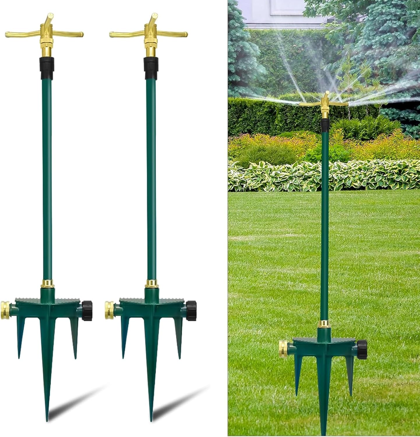 2 Pack Heavy Duty Lawn Sprinkler for Lawn Garden Yard, 360 Degree Rotating Telescoping Sprinkler with Spike, 3-Arm Adjustable Yard Sprinkler for Large Area Irrigation