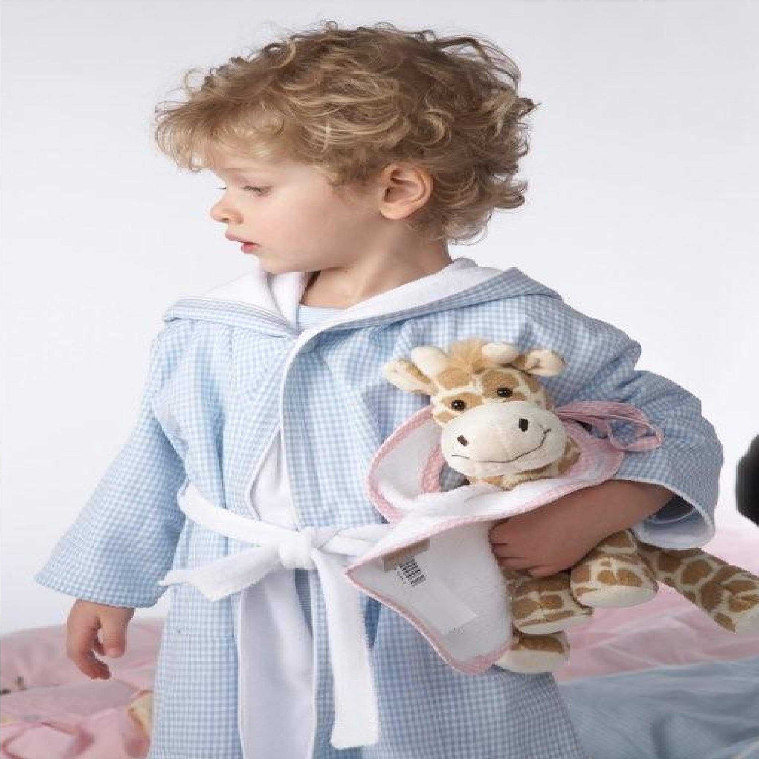 wellyou, Baby-Kinder-Bademantel, Vichy-Karo, für Mädchen und Jungs, 100% Baumwolle, Größe 68-122
