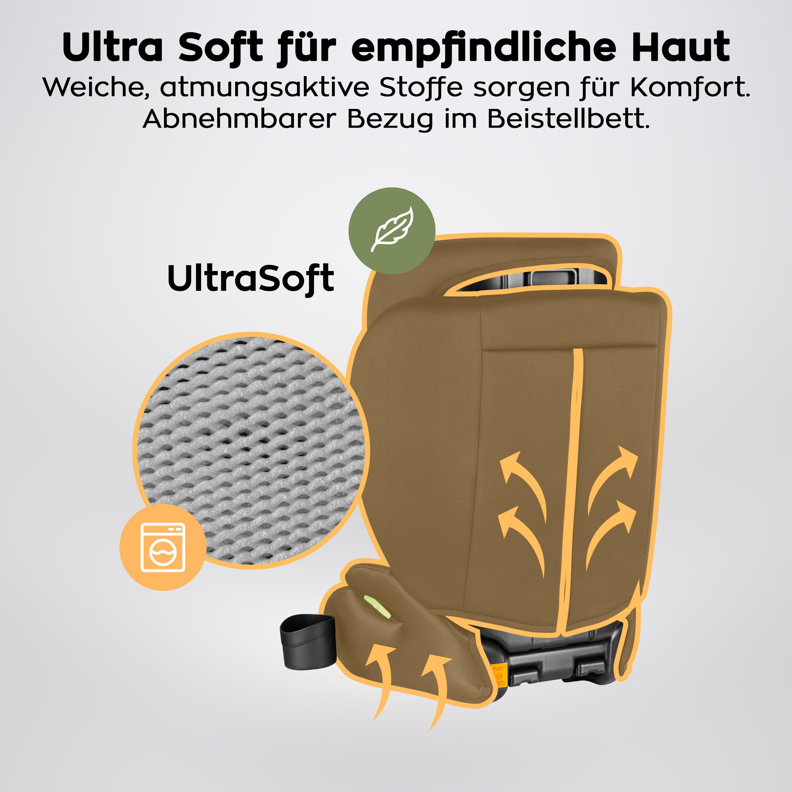 Tulano Joy 25 Auto Kindersitz 15–36 kg mit Isofix - Gruppe 2/3 Autositz 100–150 cm - Sitzerhöhung Kinder - höhenverstellbare Kopfstütze - Bezug waschbar - mit Gurt - Schwarz Grau