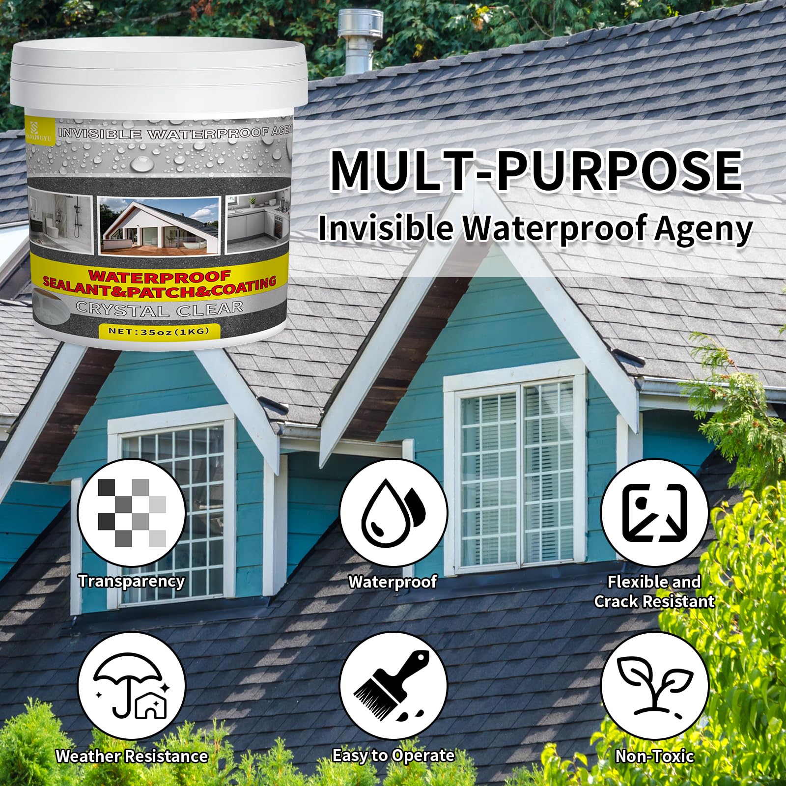 5KG Impermeabilizante Transparente,Revestimiento Impermeable Invisible,Pintura Impermeabilizante para Exteriores y Interiores,Sellador Impermeable para Terrazas,Pared,Baño