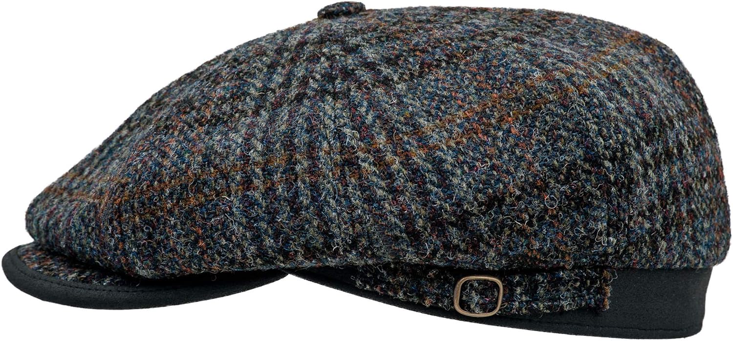 Sterkowski Malone Cap | 100% Harris Tweed 8 Piece Newsboy Hat | Vintage English Applejack Gatsby Flat Cap with Quilted Lining