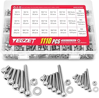 YEEZET 1110 Pcs M2 M3 M4 Socket Head Cap Screws Bolts Metric, Screws and Nuts Washers Assortment Kit, Allen Socket Drive, 304 Stainless Steel, Bright Finish, Machine Thread
