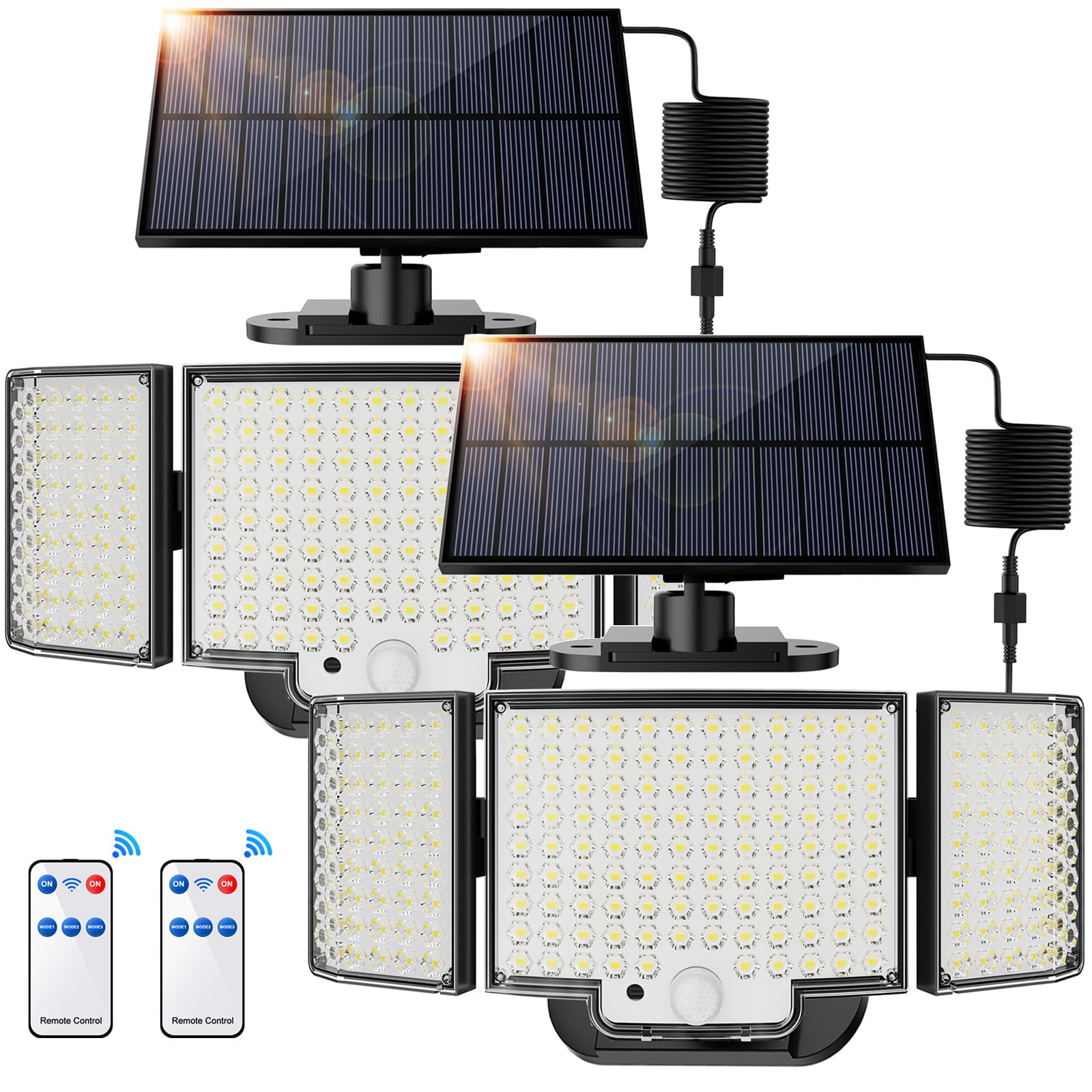 SIGRILL Luz Solar Exterior 212 LED, Focos Led Exterior Solares Sensor de Movimiento, 2200mAh Luces Solares IP65 Impermeable, Lampara Solar con Mando a Distancia (2 Paquete - Blanco Frío)