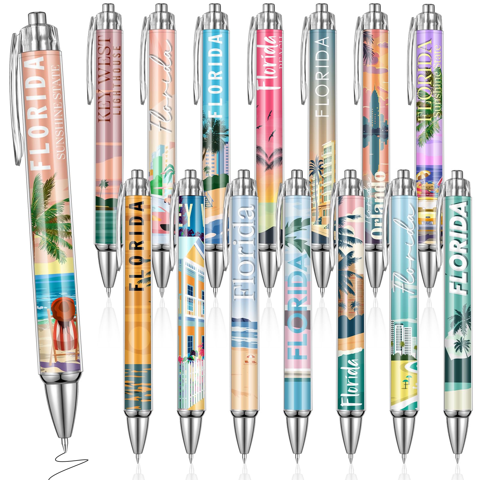 Sayglossy 15 Pcs Florida Travel Ballpoint Pens Florida Souvenirs Gifts American Travel Pen Bulk Retractable USA Souvenirs for Office Supplies Gifts