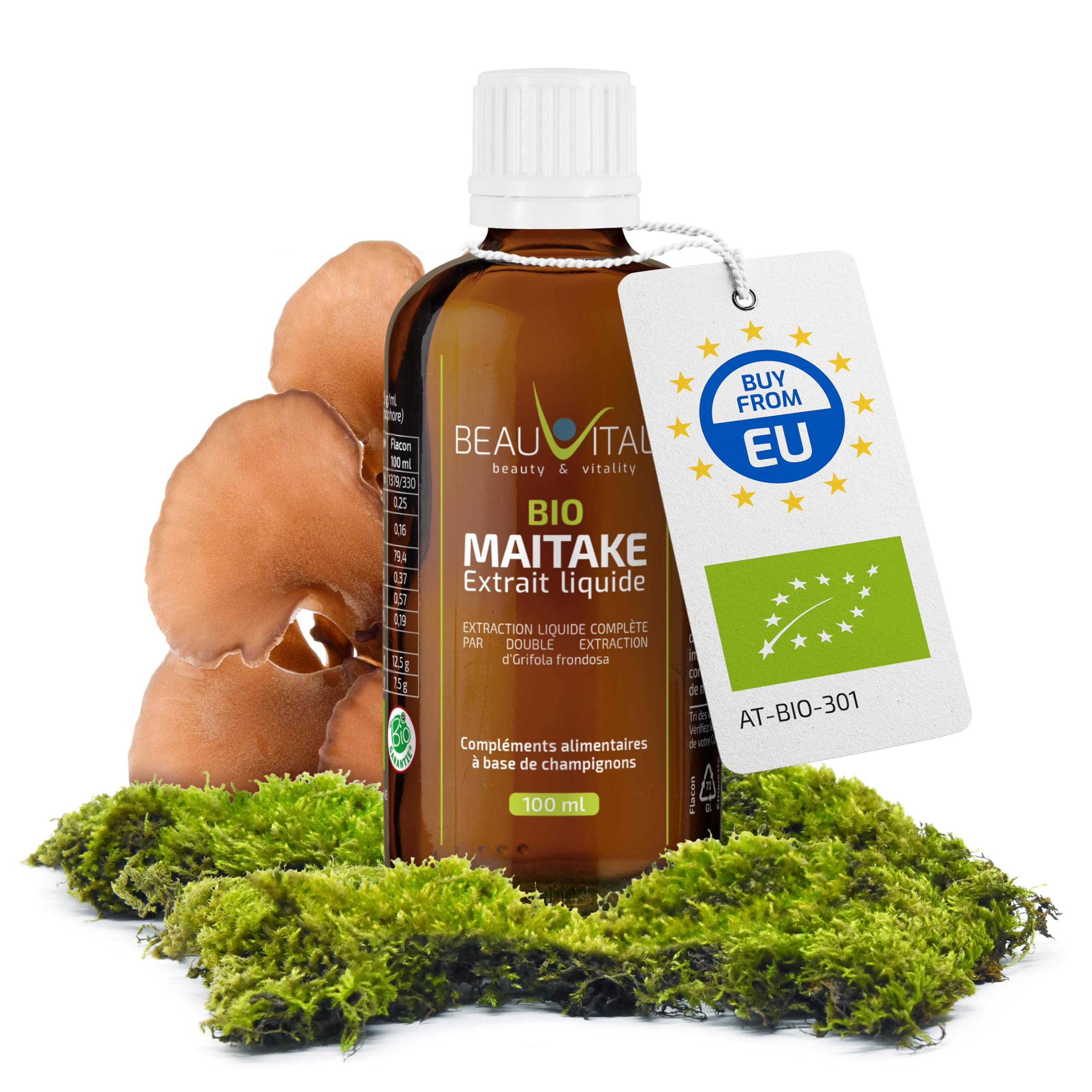 Bio Maitake Extrait liquide Grifola frondosa par double extraction en glycérine, 100 ml