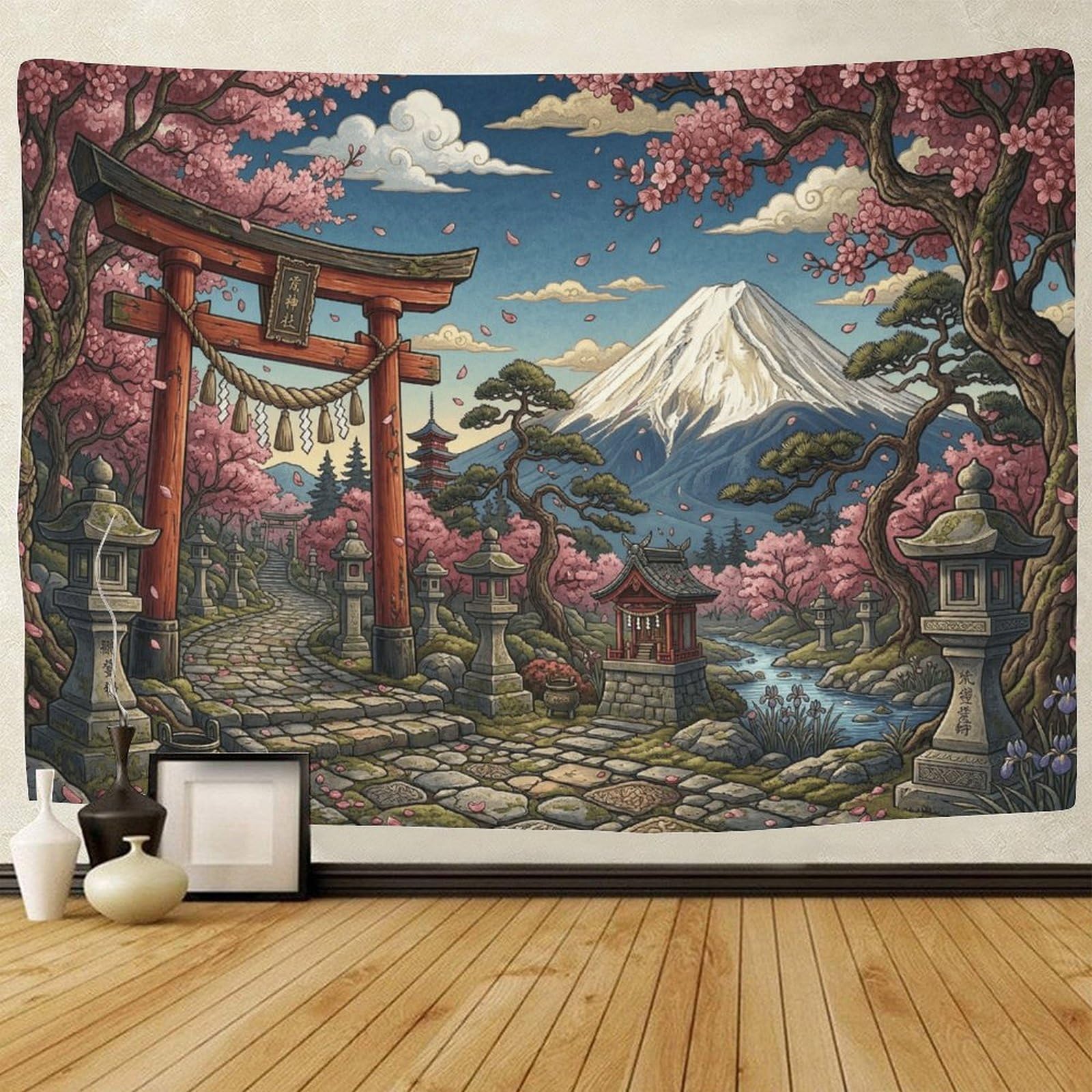 GPMNBCXZK Japanese Mount Fuji Wall Tapestry Bedroom Living Room Home 3D Printed Sakura Art Decor 150cmx200cm