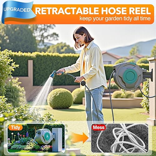 Miniatura 4 de 1/2" x 130 ft Retractable Garden Hose Reel, Heavy Duty Water Hose Reel Wall Mounted, Any Length Lock, 180°Swivel, Water Hose with 10-Function Nozzle
