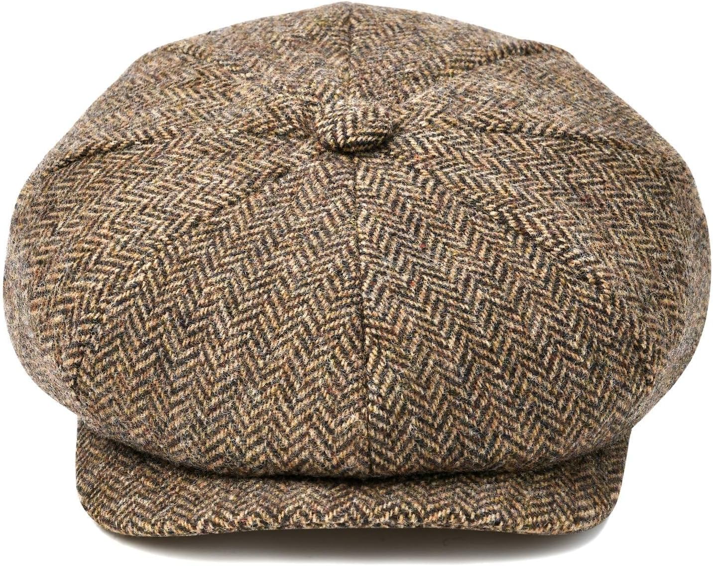BOTVELA Men's 8 Panel Wool Blend Newsboy Flat Cap Herringbone Tweed Hat - Image 3