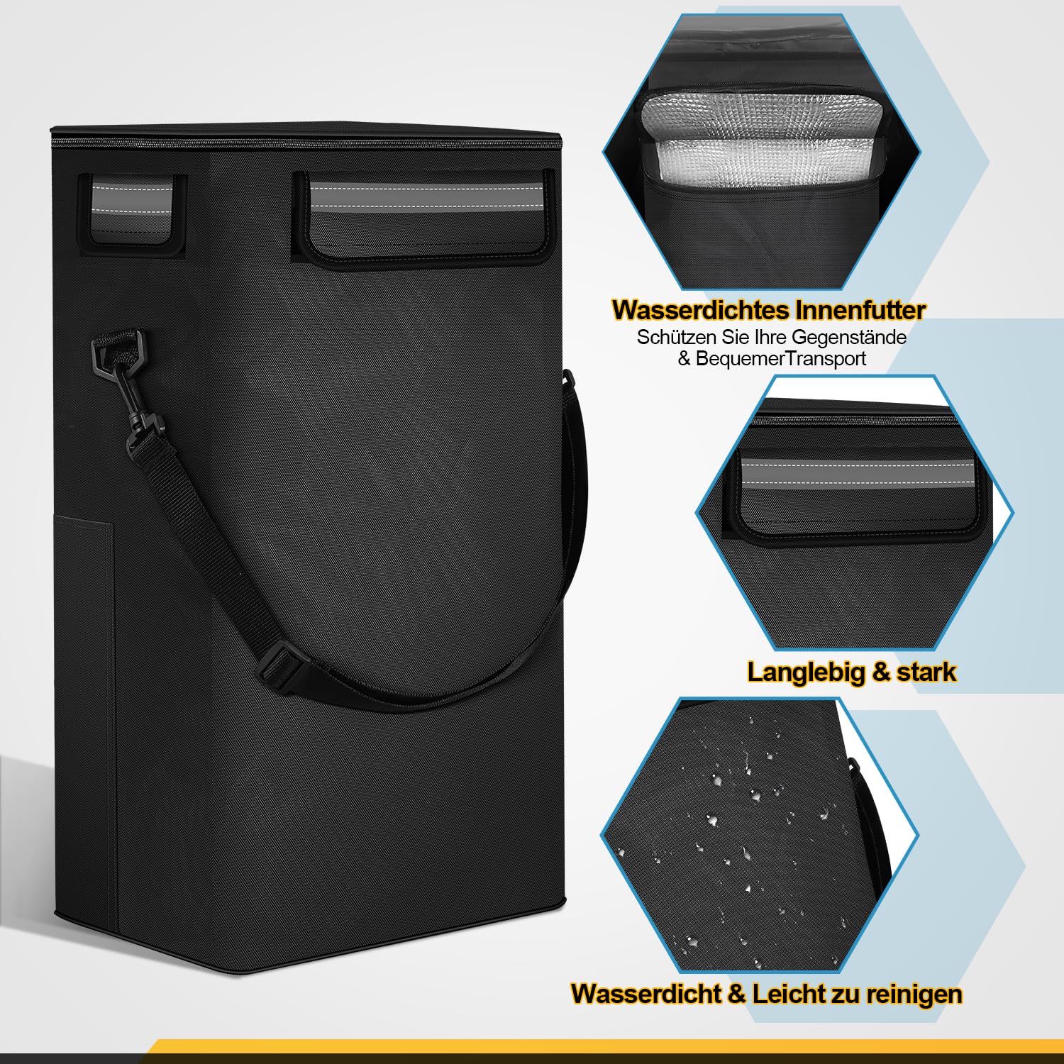 Einkaufstrolley Klappbar 40 Liter Einkaufswagen mit Kühlfach Einkaufstrolley Treppensteiger, Abnehmbare Tasche Schwarz Trolley Faltbarer Einkaufsroller Einkaufsrollwagen