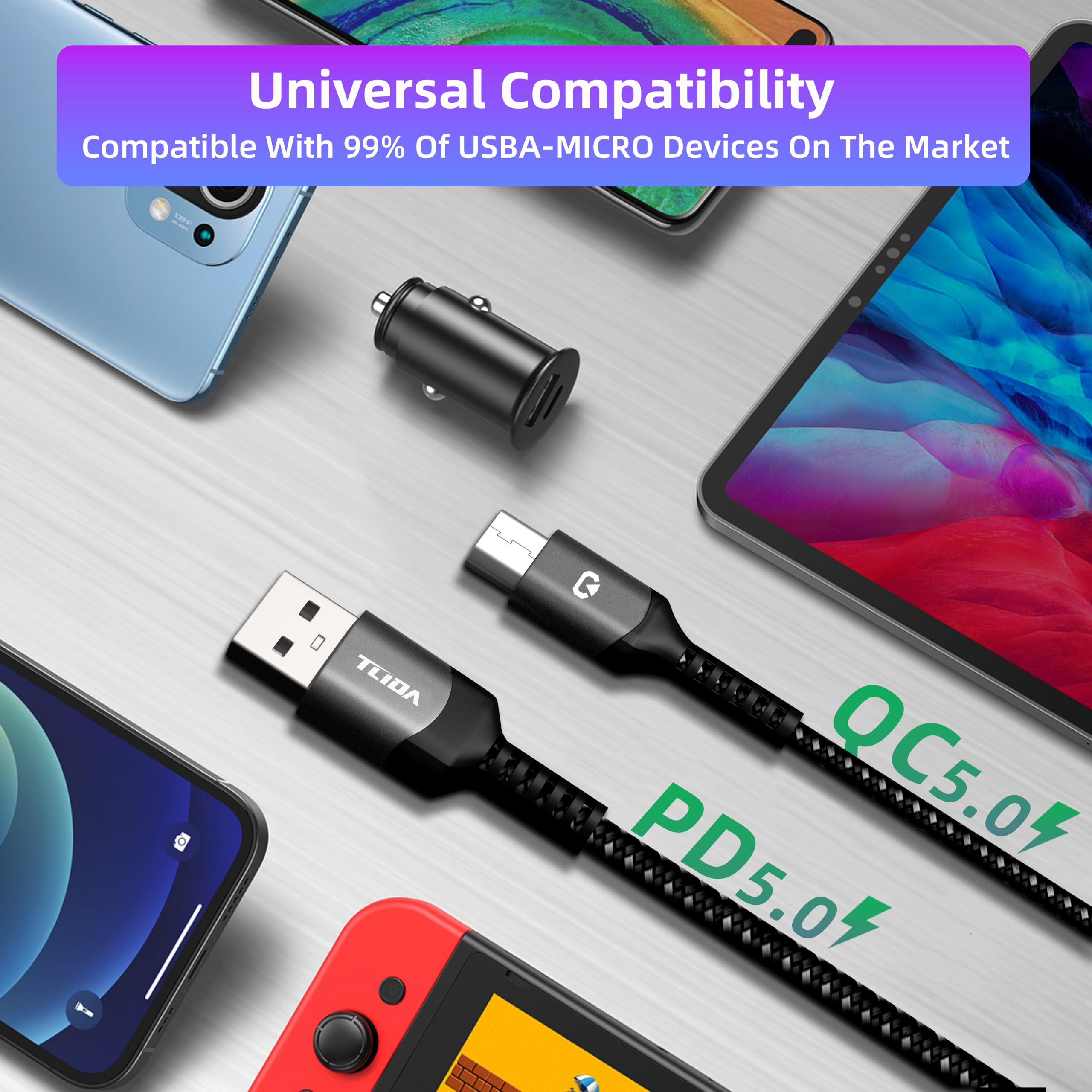 Kabel micro USB, szybkie ładowanie i synchronizacja ładowarka z systemem Android, plecione nylonowe kable micro USB kompatybilne z GalaxyS7S6J7 Edge Note 5, Sony, Kindle, MP3, urządzeniami z